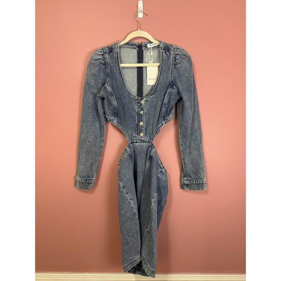 Amanda Uprichard Alabama Denim Mini Dress in Caspian Size Small - Picture 2 of 8